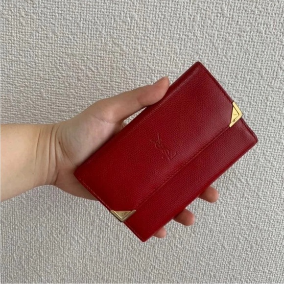 Yves Saint Laurent Red Leather Wallet with Gold Details - Picture 10 of 11